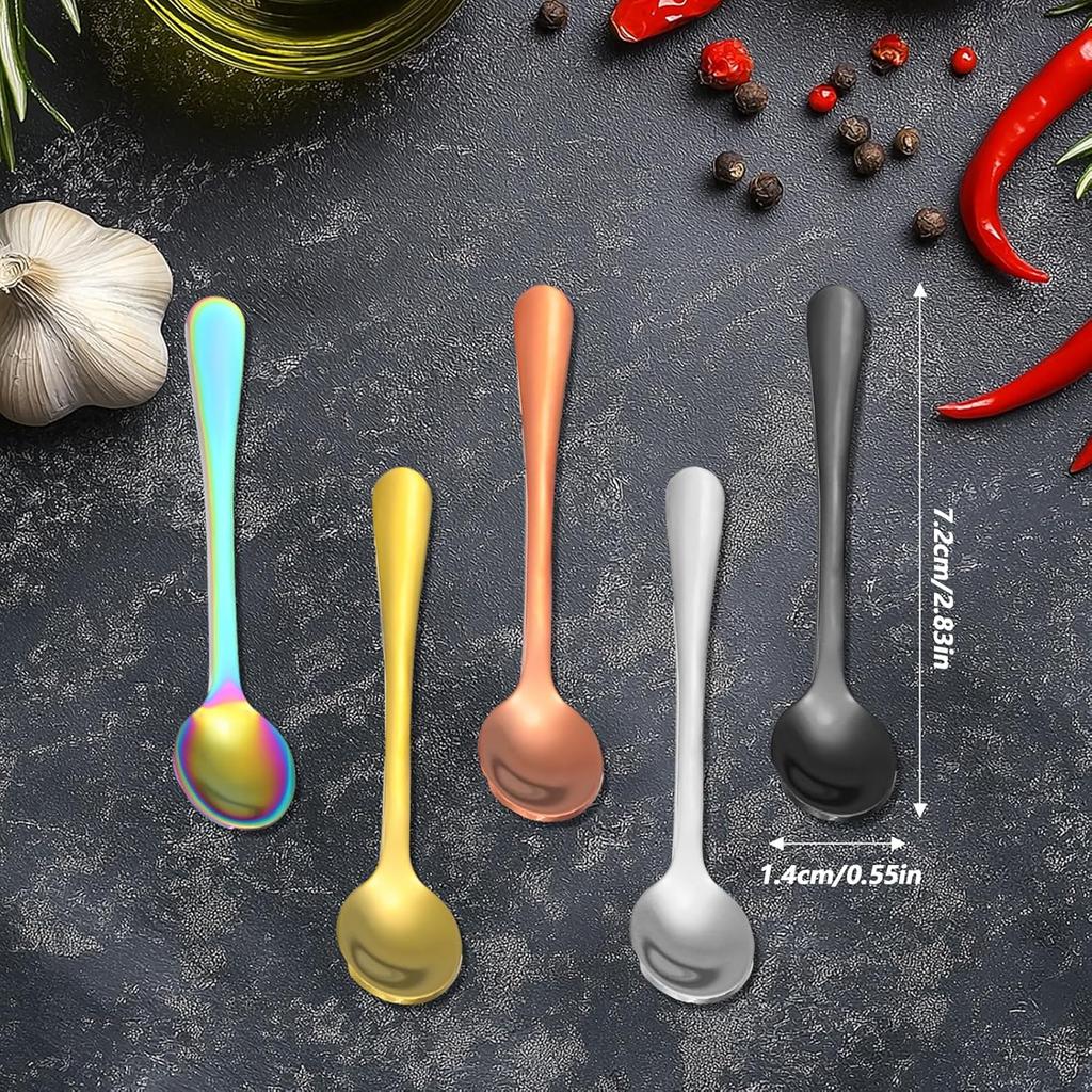 5 Pcs Tiny Spoon Small Stainless Steel Spoons for Salt Seasoning Sugar Desserts Honey, Sauce Serving Spoon, Cute Little Condiment Scoop for Cake