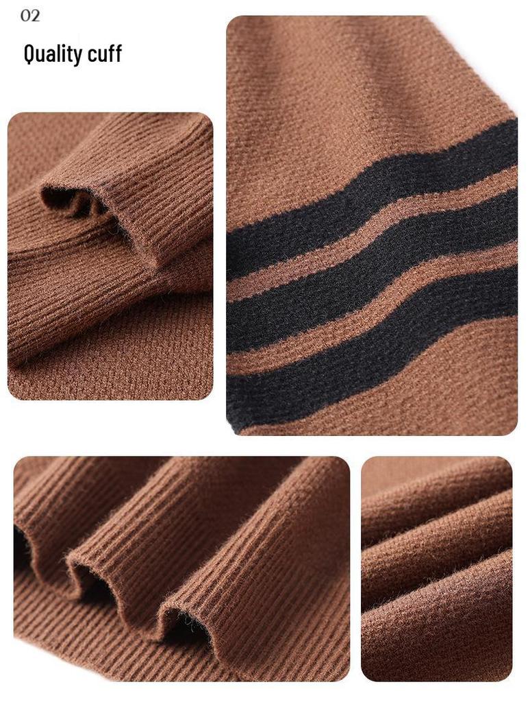 Manzibo Men's Half-Zip Jacquard Knit Stand Collar Sweater - Breathable Casual Autumn/Winter Pullover