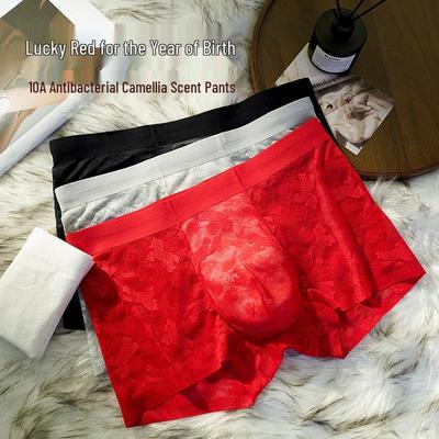 Men's Moisturizing Mulberry Silk Boxer Briefs with Camellia Scented Antibacterial Lace In Zebra Print