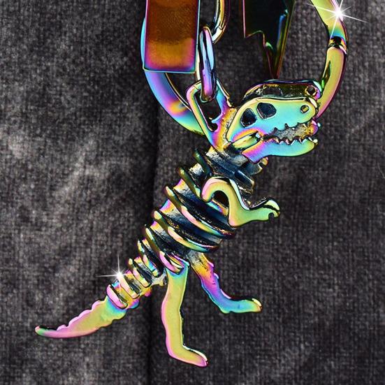 Keychain Pendant Dinosaur T-Rex Skeleton Metallic Luster Bag Charm Alloy Triple Reinforced Lobster Clasp Key Ring