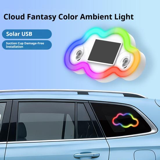 Solar Car Cloud Night Light Multi-Color LED Wireless Atmosphere Lamp for Triangle Window Wireless Waterproof Car Interior Decoration
