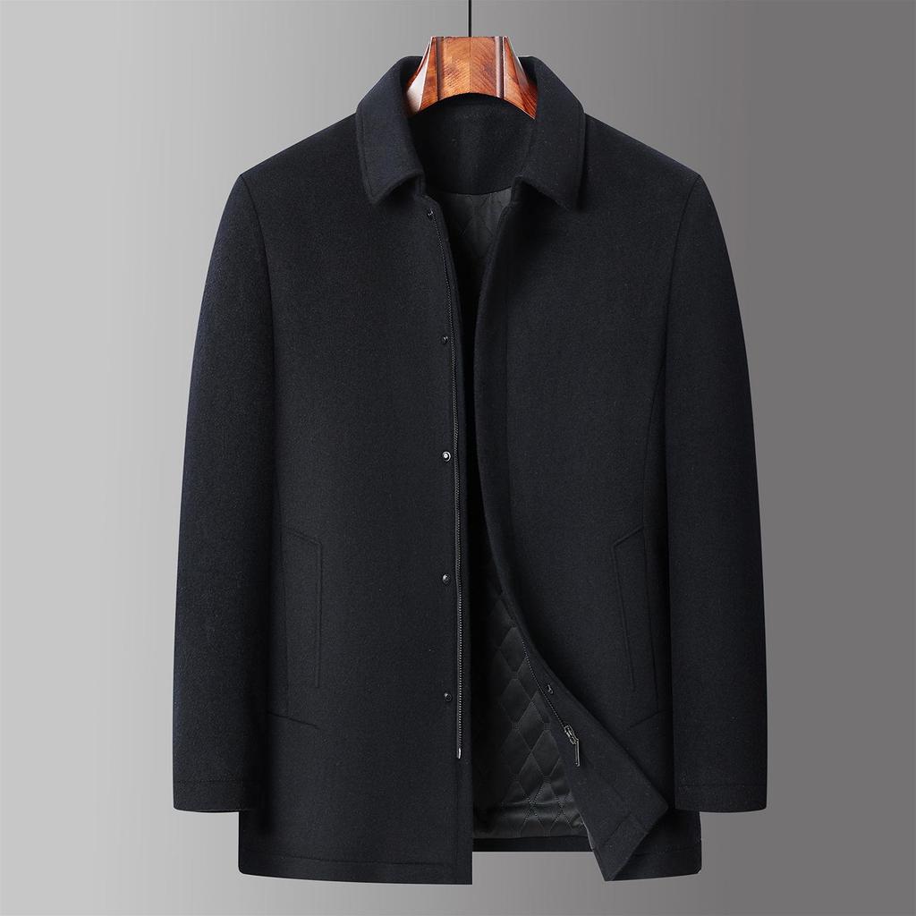 Men's Mid-Length Wool Jacket: Autumn/Winter Style for Mature and Elderly - Cotton-Padded, Thickened, Business Casual.