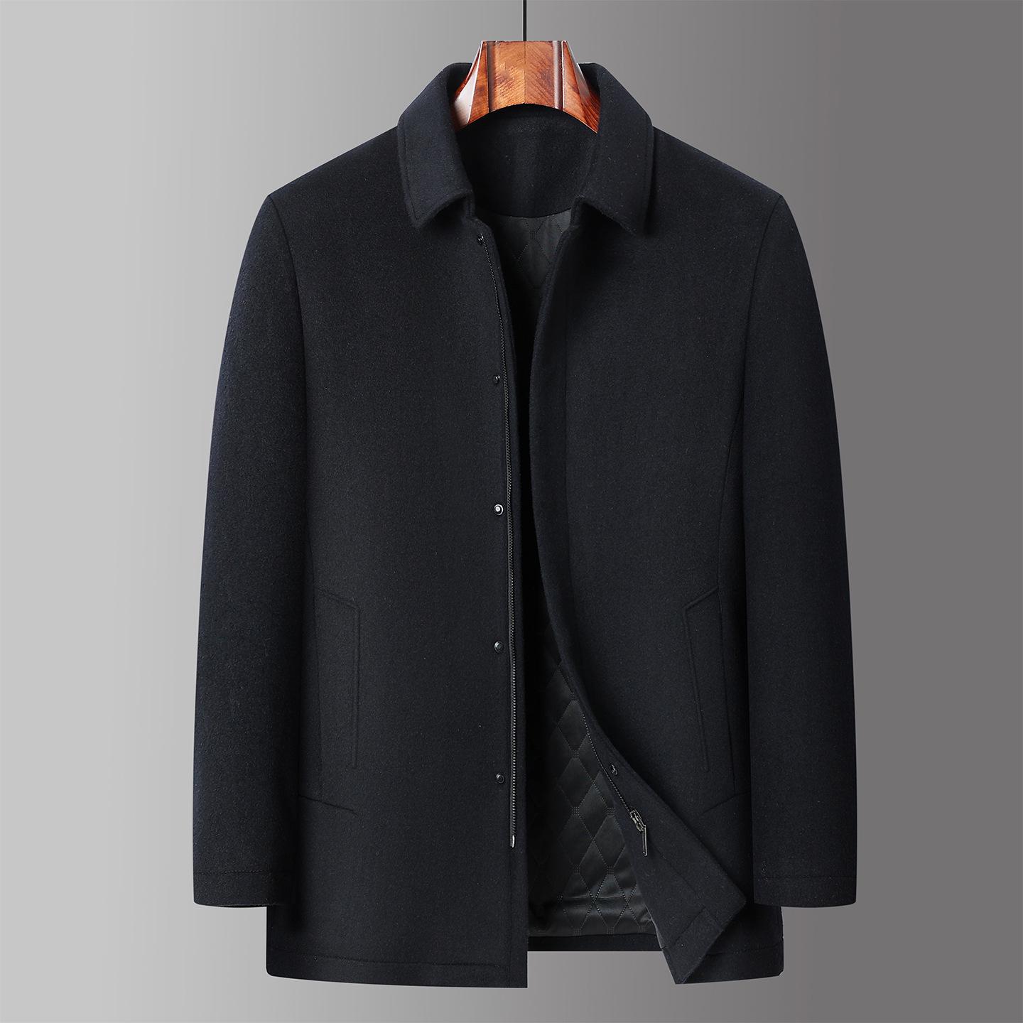

Men s Mid-Length Wool Jacket: Autumn/Winter Style for Mature and Elderly - Cotton-Padded, Thickened, Business Casual. 3XL