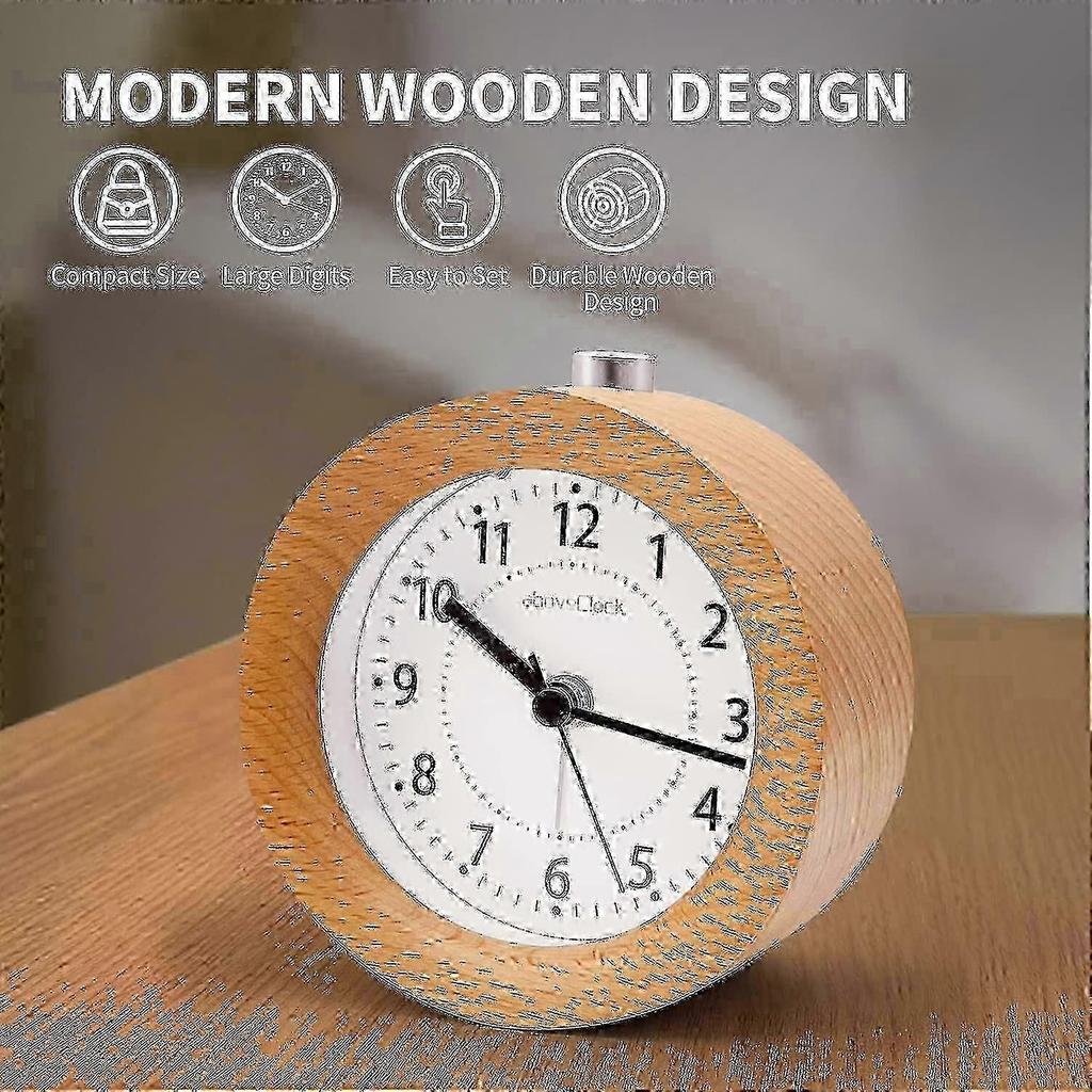 Sveglia Analogica Senza Ticchettio, Sveglia in Legno Con Snooze, Sveglia Retro da Tavolo Con Luce Notturna, Sveglia Senza Radiazioni Batt
