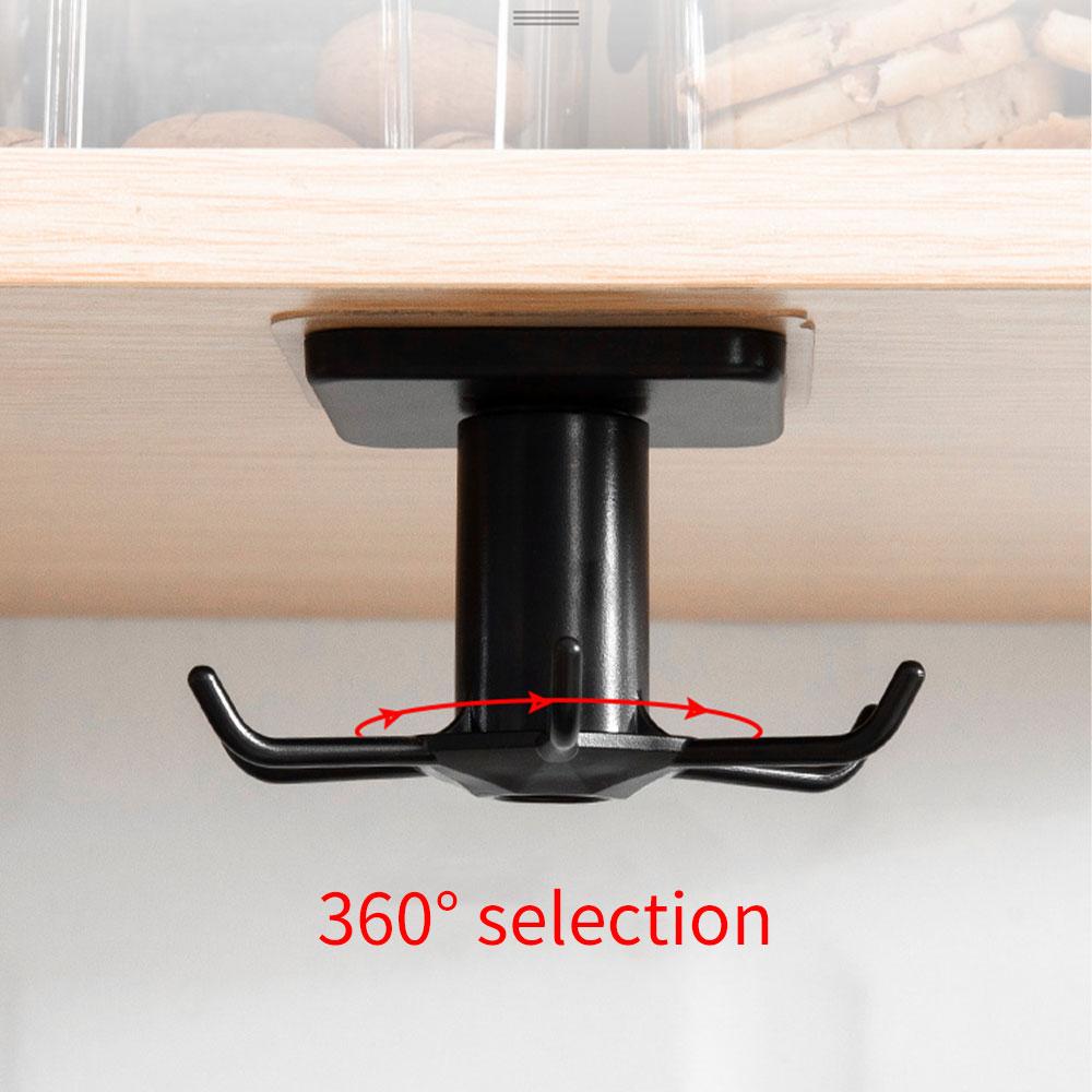 1 Pcs 360 Degrees Rotated Kitchen Hooks Self Adhesive 6 Hooks Home Wall Door Hook Handbag Clothes Ties Bag Hanger Hanging Rack WBL