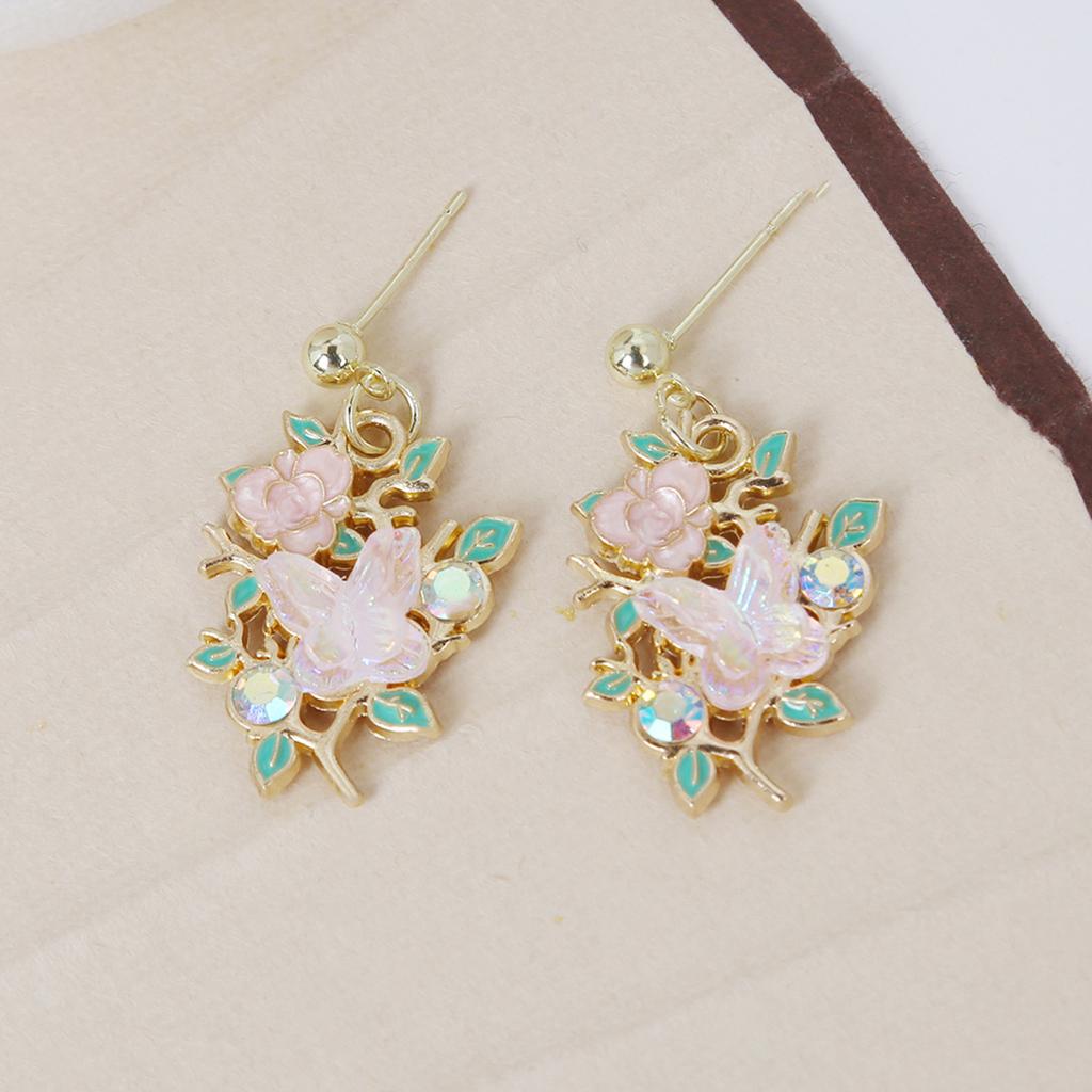 Vintage Floral Butterfly Earrings in Soft Pastel Shades for Women