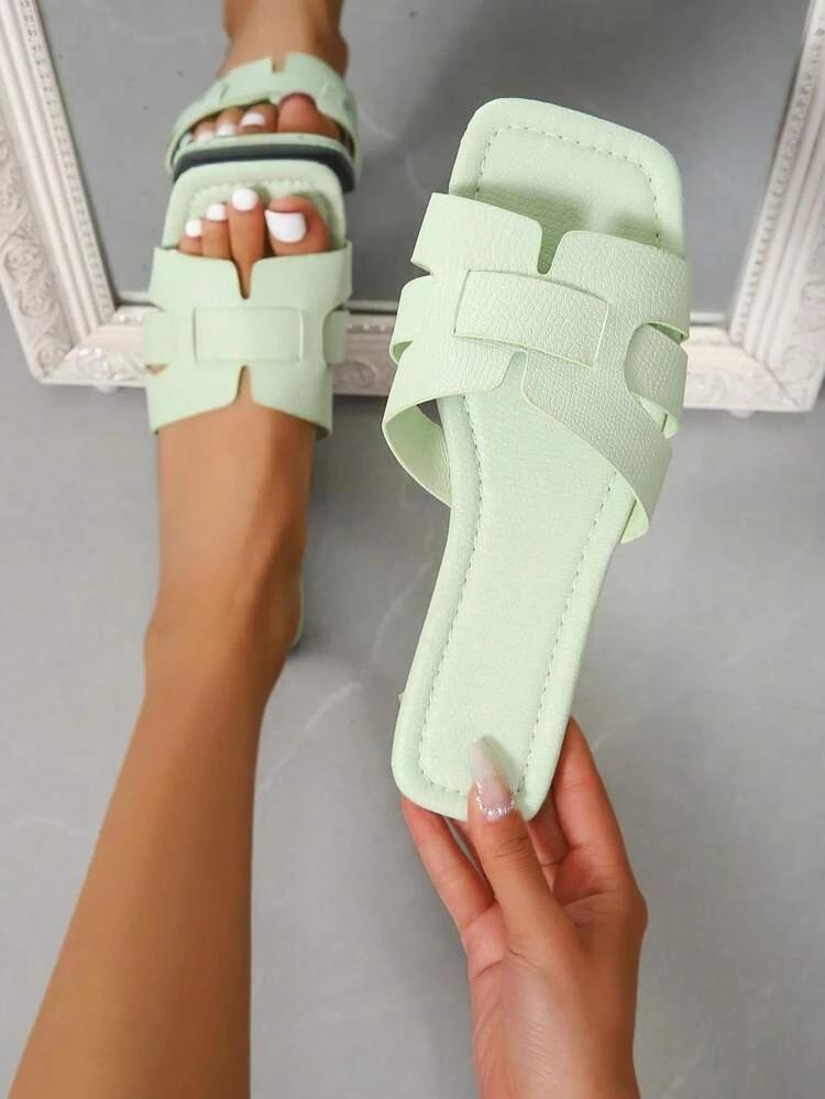 

Новые женские повседневные шлепанцы с квадратным носком на плоской подошве - Кожаный верх, Большой размер, Юго-восточный стиль 37