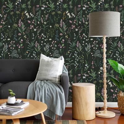 Papel Pintado Floral Negro Autoadhesivo Lindos Fondos de Pantalla de Flores para Dormitorio Despegar y Pegar Impermeable PVC Pegatinas para Muebles Decoración del Hogar