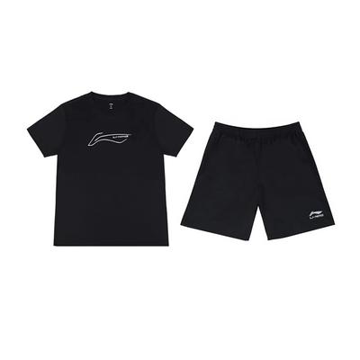 Li Ning Logo-Print Schlichte Mode Schnelltrocknend Atmungsaktiv Vielseitig Rundhals-Pullover Kurzarm-T-Shirt Lässiges Sportset YTSU141-1+YKSV147-2