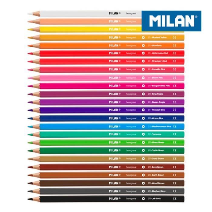 Crayons De Couleur - Milan - Pack De 24 - Hexagonaux - Mine 2.9 Mm - Résistants À La Casse