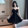 Sexy low-cut backless pure desire celebrity temperament color matching lace slim and thin suspender waist big swing dress women