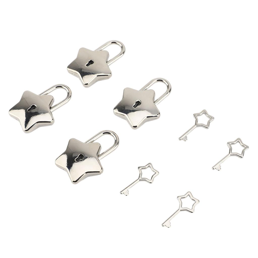 4 Set Treasure Chest Padlock Mini Metal Diary Book Jewelry Box Decorative Lock with Key S007 Five Pointed Star Shaped