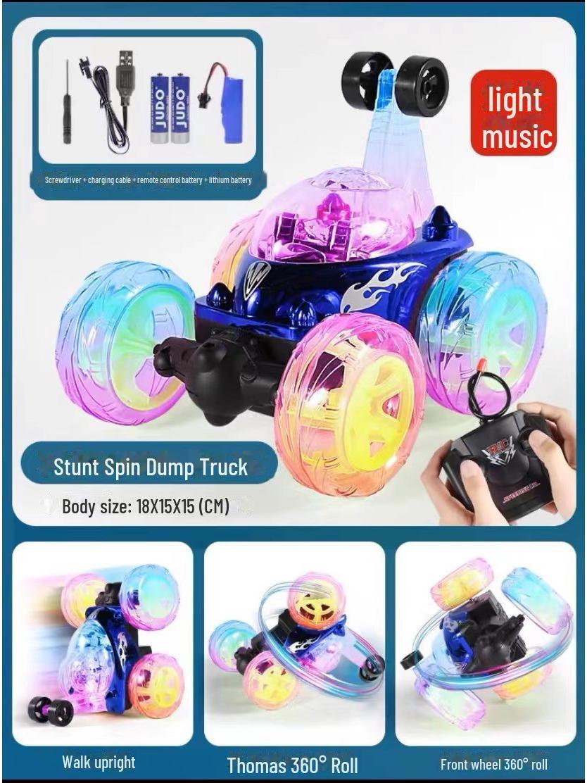

Большой игрушечный самосвал с дистанционным управлением: Трюковой автомобиль с фарами, музыкой, зарядкой через USB и возможностями для бездорожья 1 lithium battery (30 mins) + remote battery