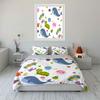 Cute Cartoon Ocean Animal Repeat Bedding Set 3pcs, Whale Seahorse Turtle Jellyfish Kids Print 1 Duvet Cover 2 Pillowcase, Gift
