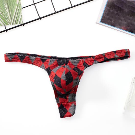 Pánská tanga Károvaný potisk Sexy každodenní nošení Pánské elastické pas G-string kalhotky