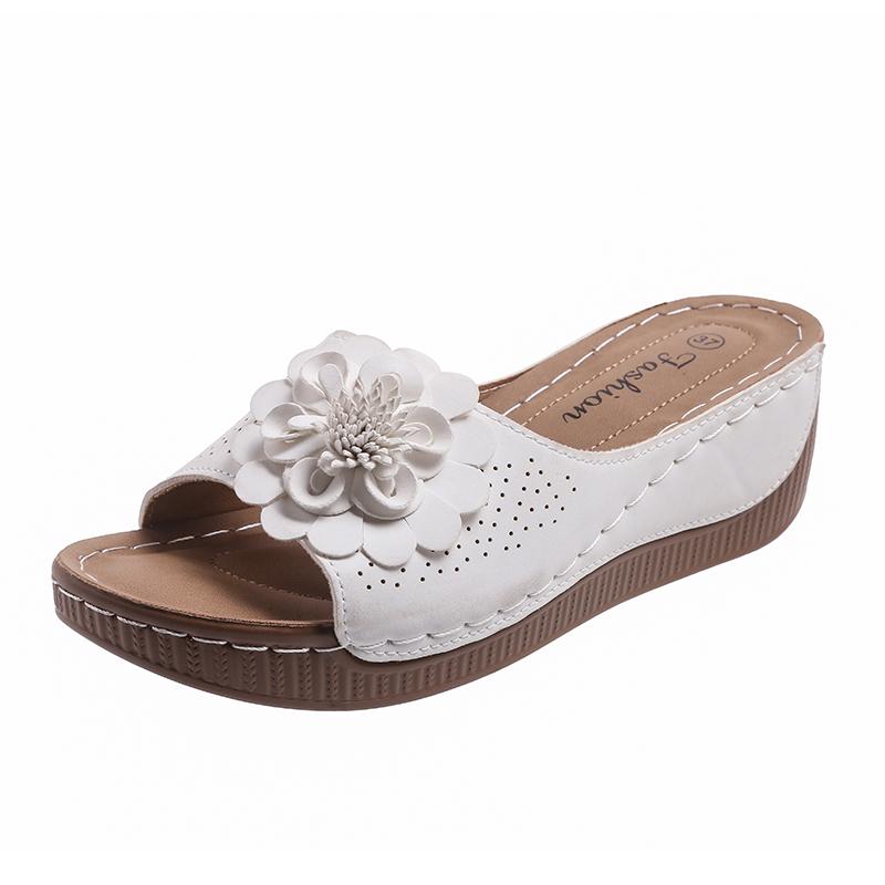 Fashion Vintage Big Floral Sandals Women Summer 2025 Comfortable Soft Sole Wedge Heels Slides Woman Casual Plus Size 43 Slippers Mujer