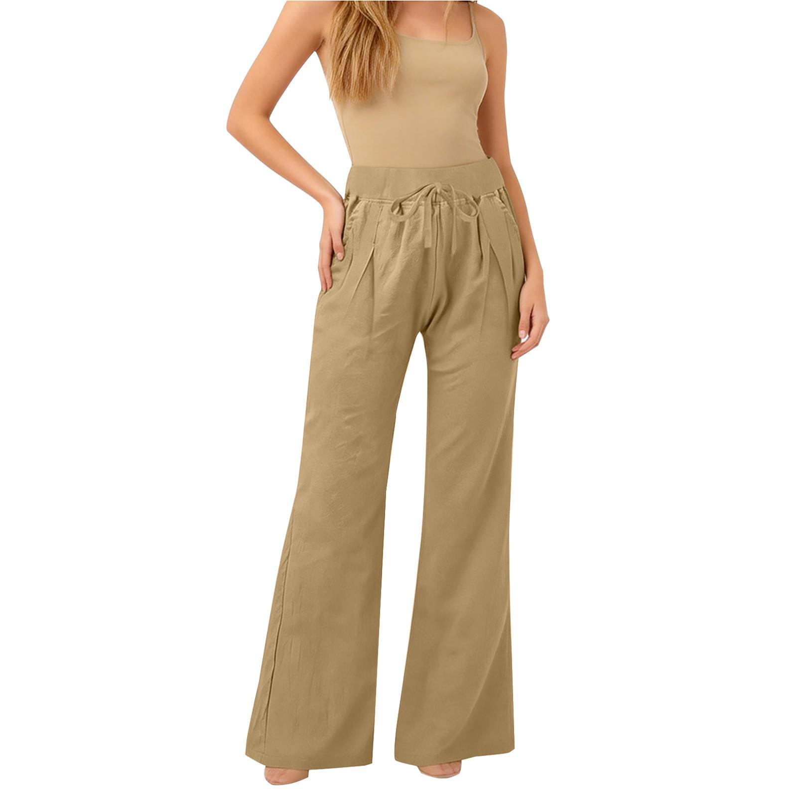 2026 Women s High-Waisted Wide-Leg Cotton-Linen Casual Pants Large