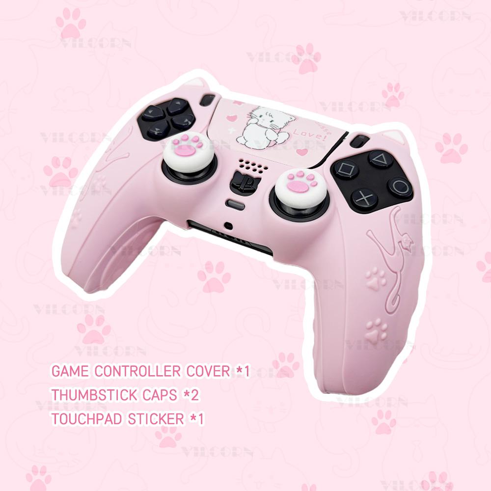 

Набор силиконовых чехлов для контроллера PS5 Противоскользящий Пыленепроницаемый Защитный чехол-накладка с колпачками для стиков Скин для контроллера Наклейка «Кошачья лапка»