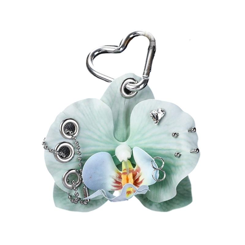 

Textured Phalaenopsis Keychain Artistic Design Key Holder Charm Multi Purpose Accessory Hanging Pendant зелёный