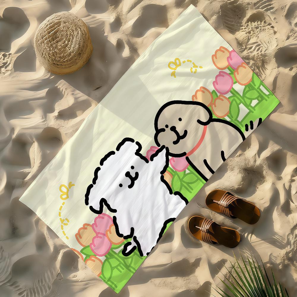 Cartoon Cute M-MalteseS Line Dog Towel Soft Lightweight Anti-Sand Large Beach Towel Quick-Drying Bath Sports Family