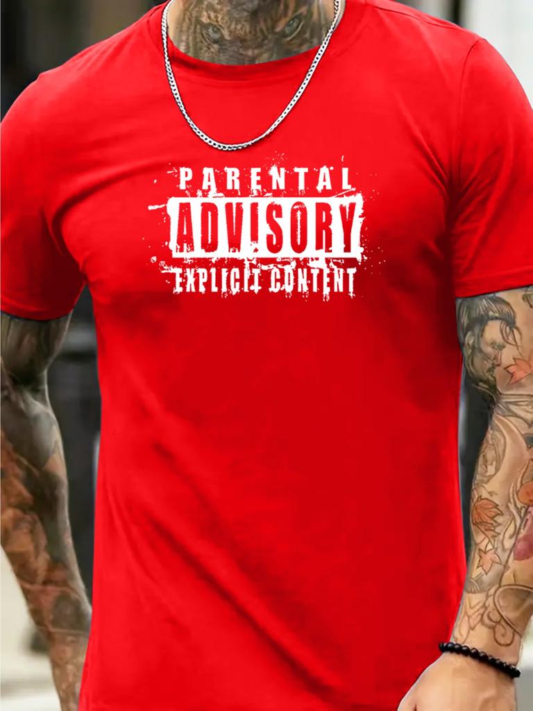 Parental Advisory Print T Shirt, Tees For Men, Casual Short Sleeve T-shirt For Summer