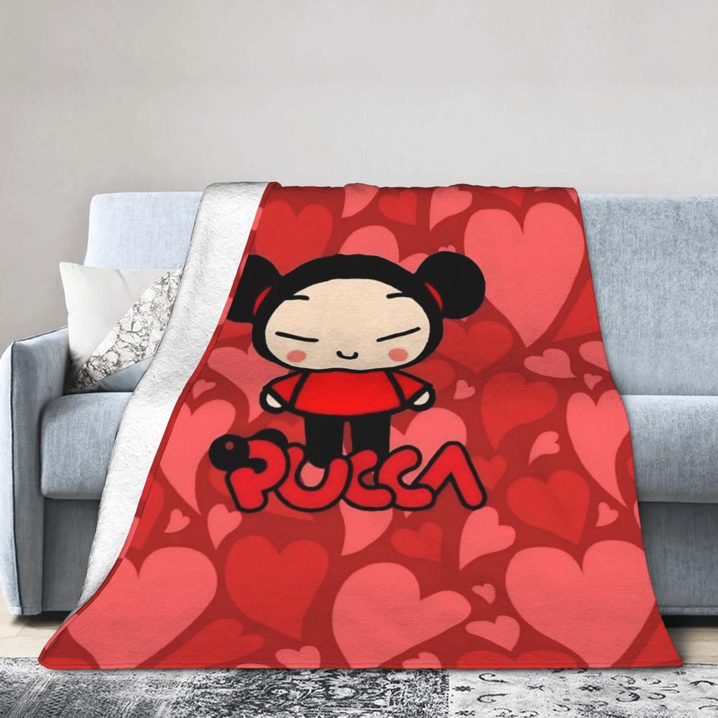 Cute P-Pucca Anime Blanket Fleece Textile Decor  Breathable Lightweight Throw Blankets for Sofa Travel Plush Thin Quilt