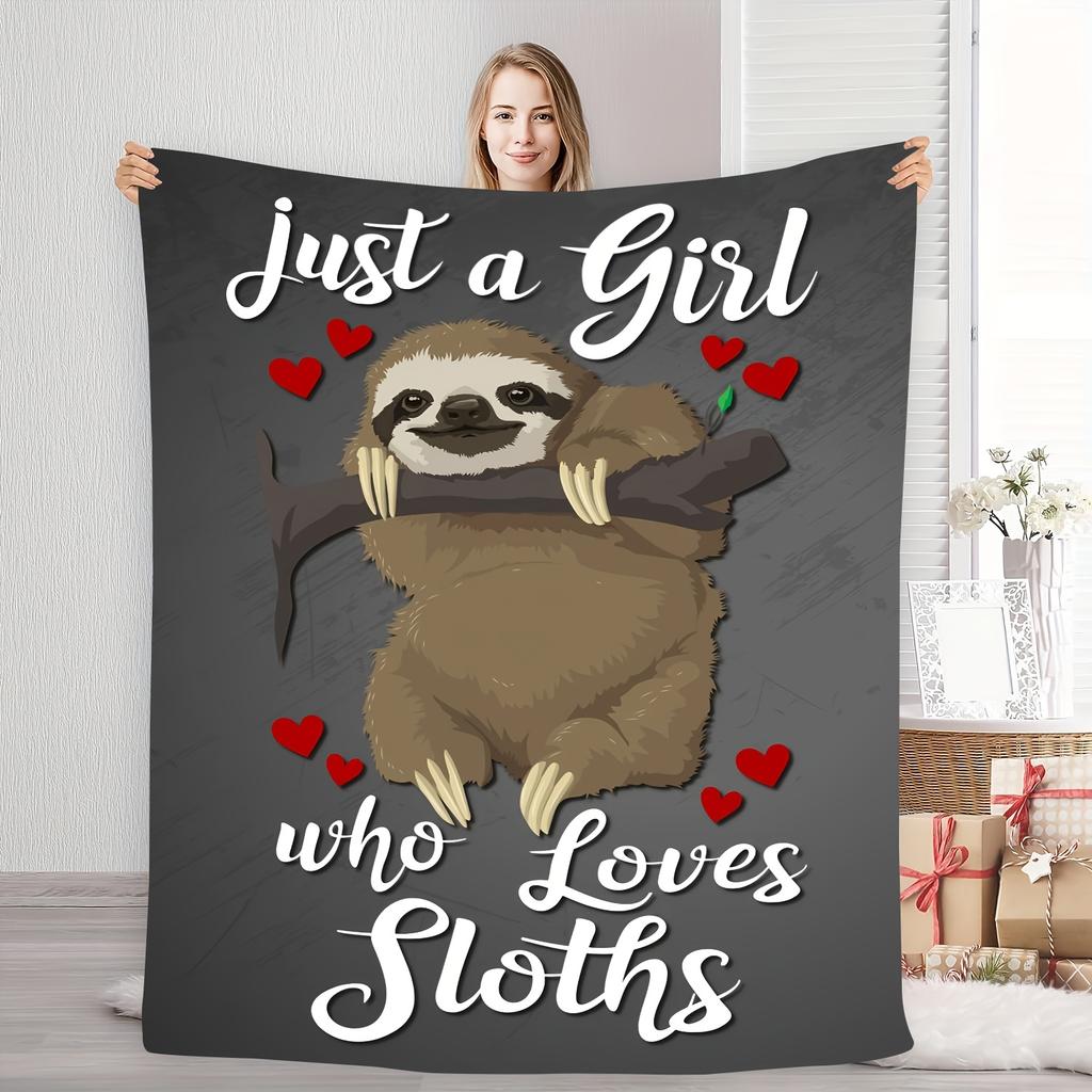 Cozy Sloth Flannel Blanket with Cozy "Just a Girl Who Loves Sloths" Design - Soft and Great for Home, Camping, Travel
