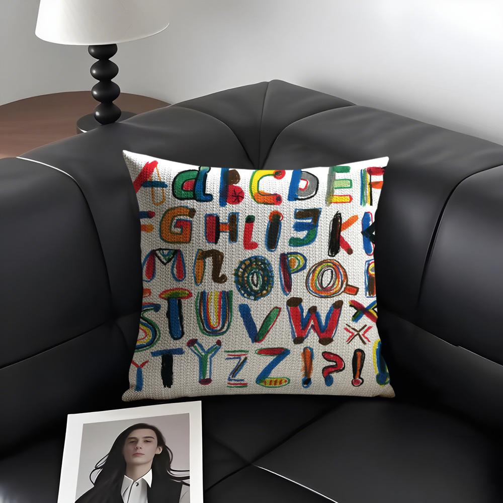 English Letters Fashion Cushion Cover Natural Linen Organic Fabric Double-Sided Printing Sofa Home Decor Gift Pillow Case