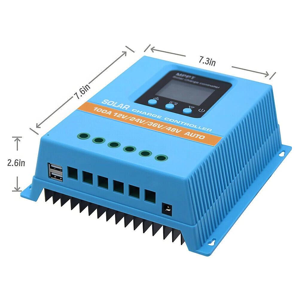 

4800 Вт MPPT Сонячний контролер заряду 100A 12В 24В 36В 48В USB Акумулятор PV Регулятор з РК-дисплеєм Подвійний USB-вихід Для сонячної панелі синій