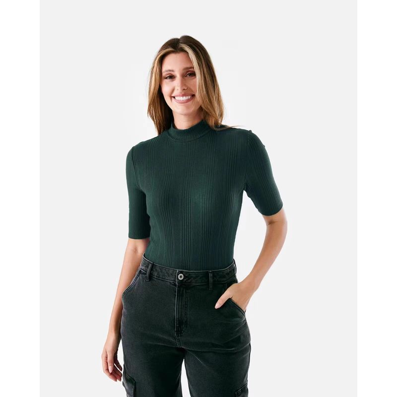 

[Gratitude 2025]]! Export USA Pure Color Small Turtleneck Half-Length Sleeve Stretch Bottoming Shirt Women s T-shirt Export Dark green 6