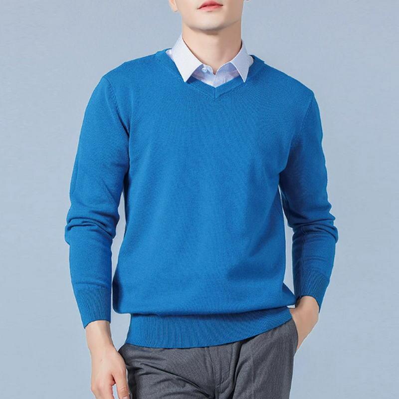 Soft Cashmere Sweater Men'S Clothing Autumn Winter Pullover Business Casual Bottom V-Neck Knitted Woolen Slim Fit Knitwear Male