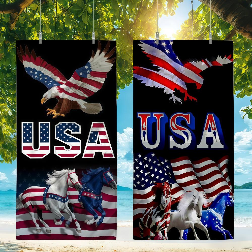 Independence USA Patriotic Eagle Horse Towel Beach Shower Bath Travel Lightweight Skin Friendly for Pool Camping Cruise Summer