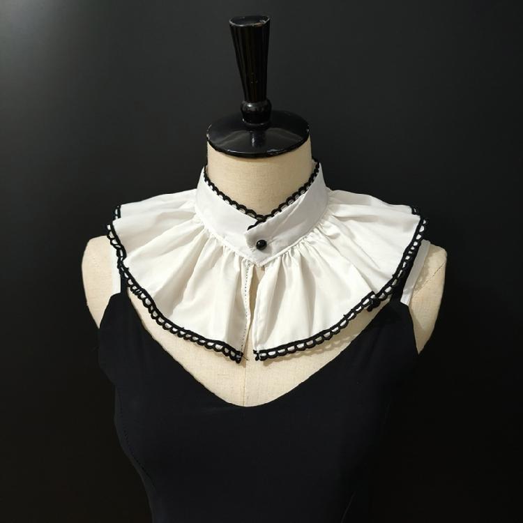 Women Elegant Black Trimmed Layered Detachable Fake Collar Neckpiece Wrist Cuffs False Sleeve for Daily or Formal Outfit