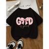 Pink Bow and Letter Print Short-sleeved T-shirt Casual and Versatile Style Suitable for Children's Daily and Outdoor Wear