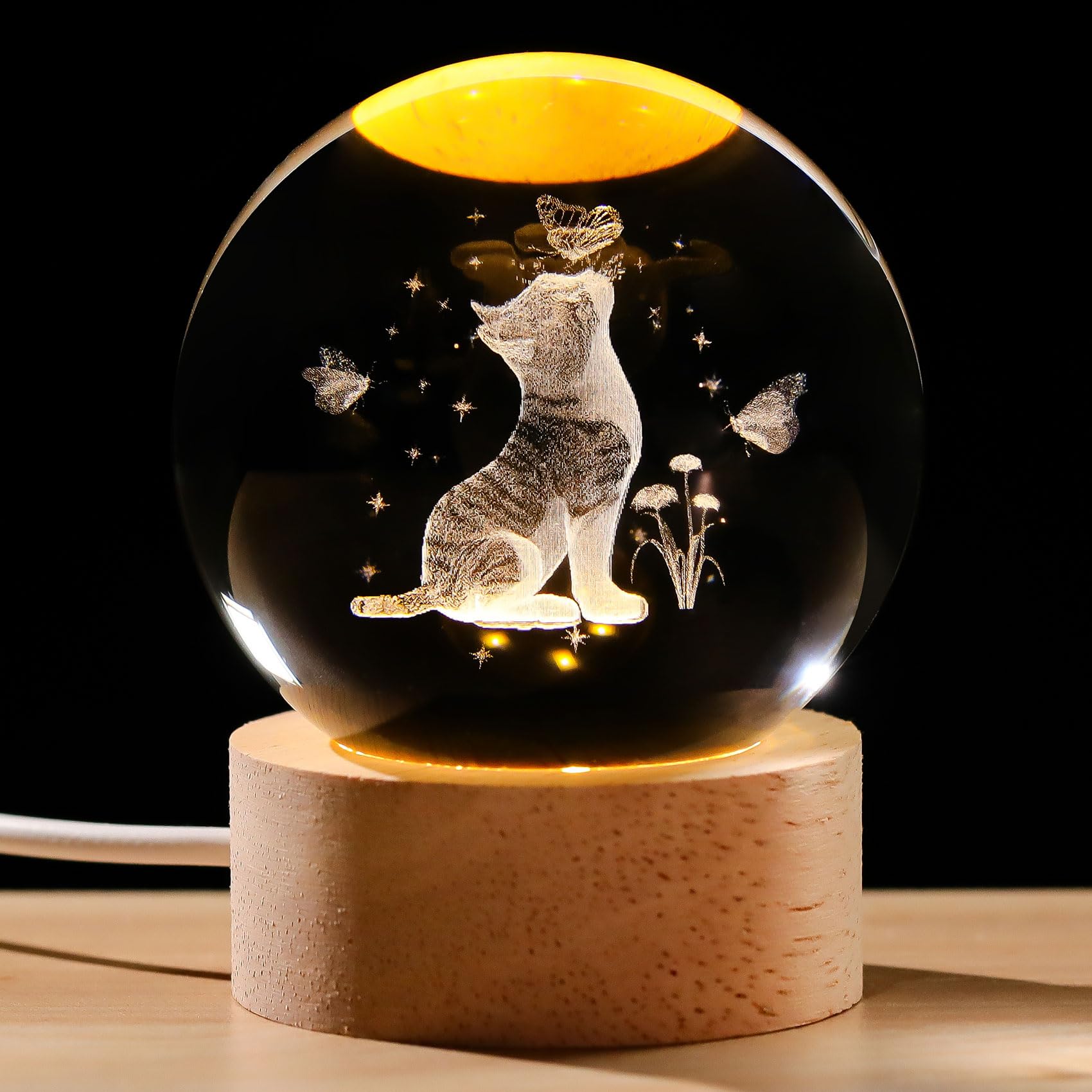 

Кертари 60 мм Хрустальный шар с кошкой Подарок для популярной кошки Милый светящийся кристалл Декоративное стекло Стильный Идеально подходит для и Хрустальный шар Объект со светодиодом