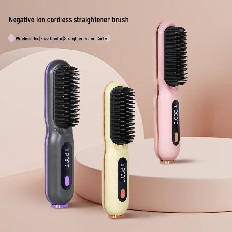 Wireless Portable LCD Hair Straightening Comb with Ionic Heating English Packaging чёрный