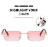 Rimless Sunglasses Women Men Vintage Rectangle Wood Sun Glasses UV400 Driving Eyewear Frameless Gradient Square Shades