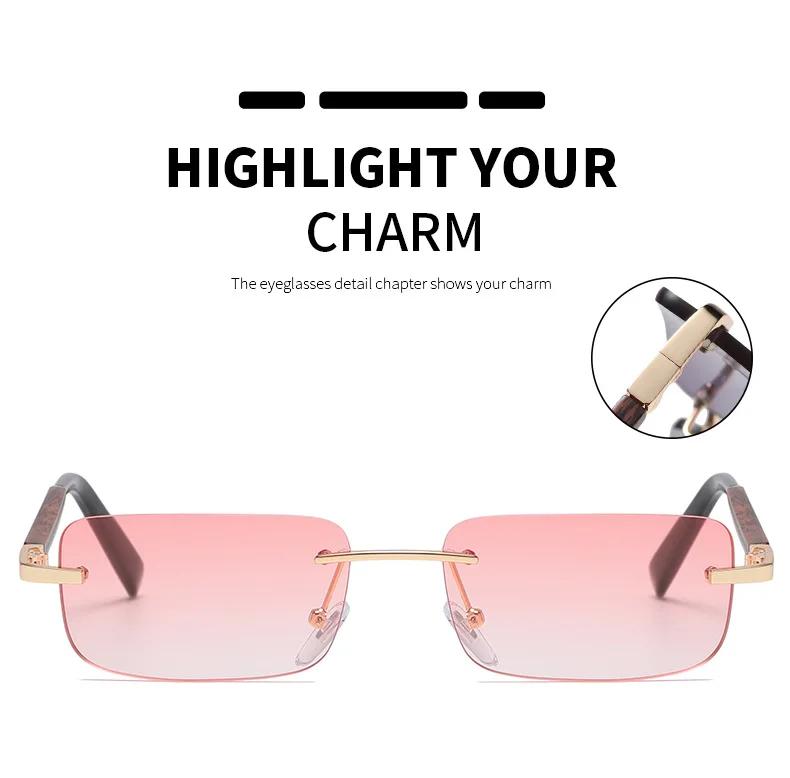 Rimless Sunglasses Women Men Vintage Rectangle Wood Sun Glasses UV400 Driving Eyewear Frameless Gradient Square Shades