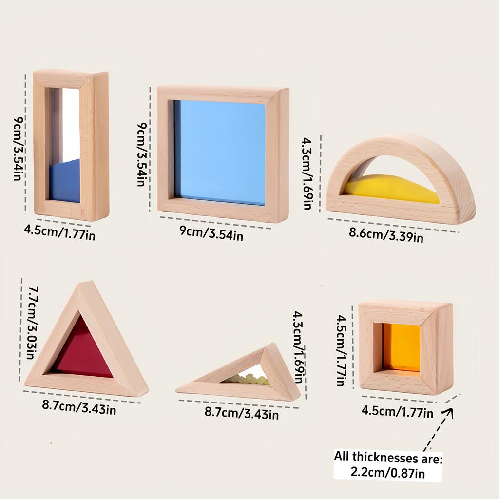 Sensory Wooden Building Blocks Set 15/23pcs Acrylic Rainbow Construction Toys, Made of Beechwood, Perfect for STEM Learning Gifts,Christmas