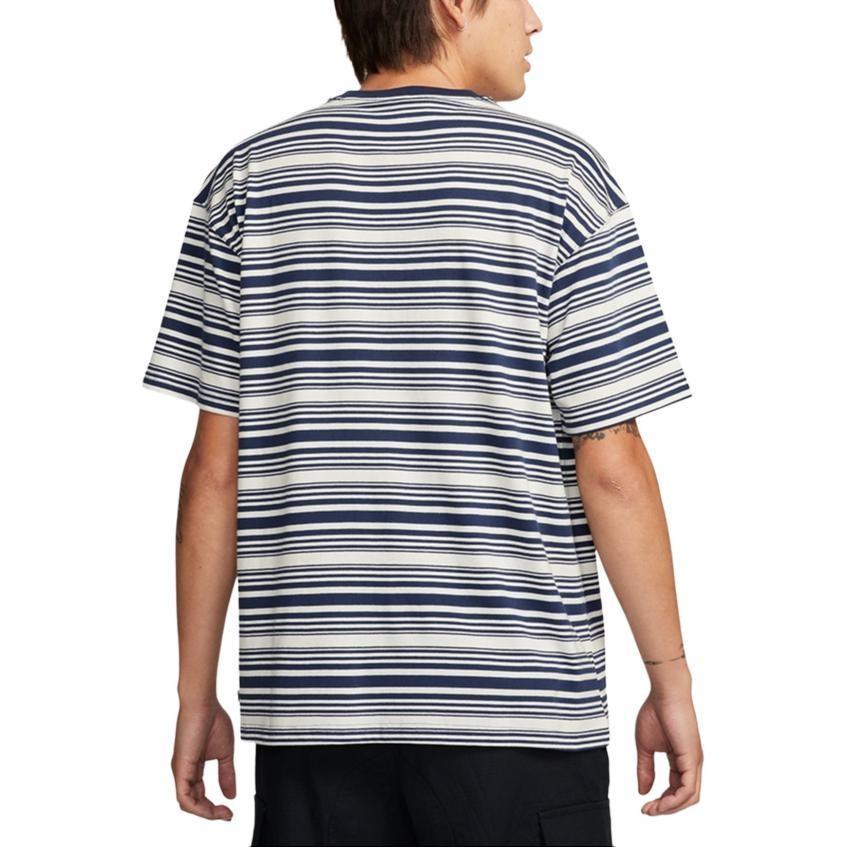 Nike Pasiasty T-shirt Casual z Okrągłym Dekoltem i Krótkim Rękawem dla Mężczyzn, Biało-Niebieski