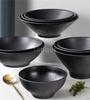 Black Melamine Tableware Black Matte Stripe Ramen Bowl Plastic Household Rice Noodle Salad Bowl Kitchen Dumpling Ramen Bowl Set