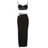 New Spring and Summer Women's Clothing Personality Contrast Color Camisole Sexy Slim Side Slit Skirt Suit