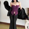 Women's Autumn and Winter New Solid Colour Fashion Sexy Wrap Dyeing Lace Navel Small Vest