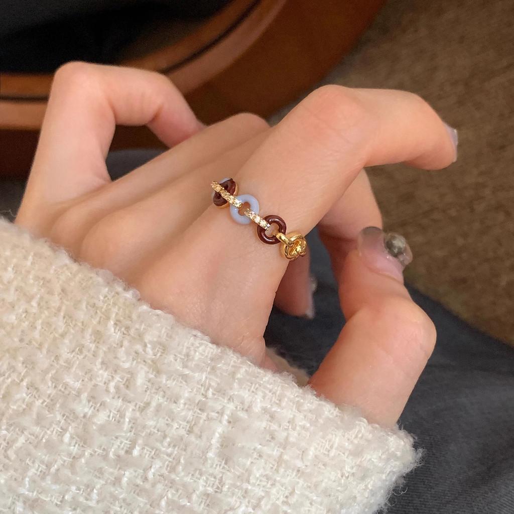 Elegant Adjustable Geometric Ring With Unique Glazed Finish For Women Stylish Copper Accessory