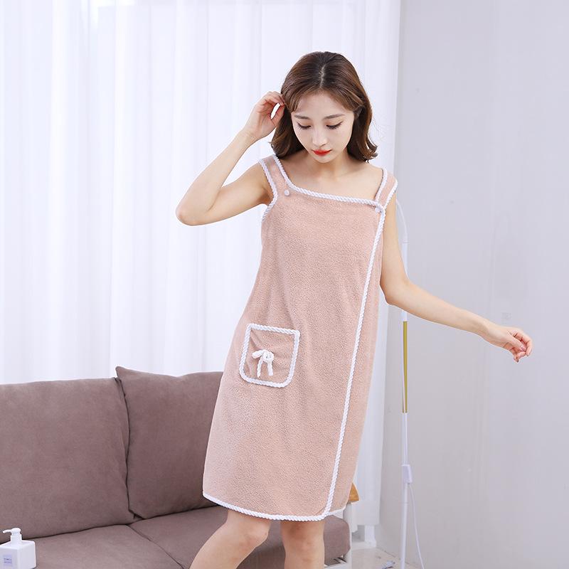 

Women s Coral Fleece Wearable Bath Towel Dress – Soft, Water-Absorbing, No-Shed Summer Bathrobe for Home Use One Size 80x135cm