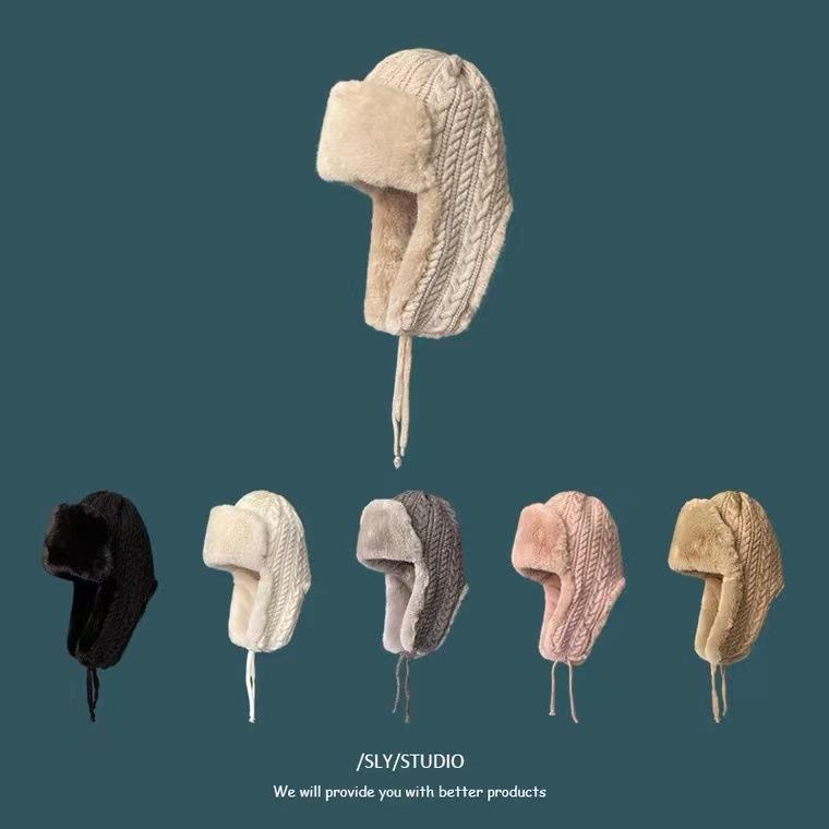 Women's Wool Leefeng Hat for Women In Winter Thickened and Warm Ear Protection Hat Tie Rope Design  Cold  Proof Hat  Head Hat Cold Proof Hat
