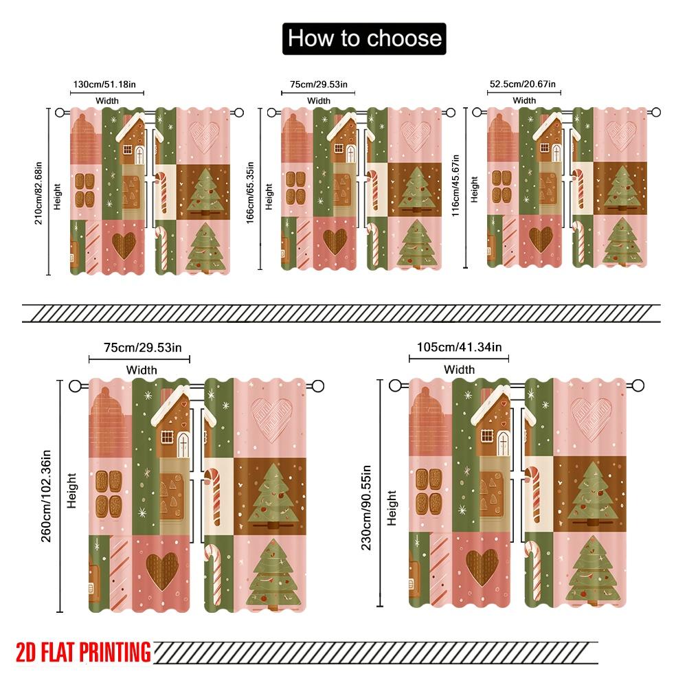 2pcs,2D plane printing Curtain Fabric Christmas Day Versatile Fabric (without rod) Outdoor Decorations Ldeal for Living Room,