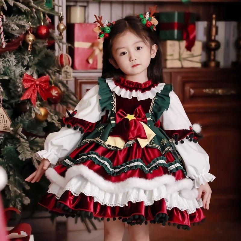 Robe de Noël Automne Hiver pour Enfants Princesse Mignonne Élan Robe Lolita Pour Filles Fête de Vacances Cadeau Vêtements Avec Accessoires Chapeau 150cm