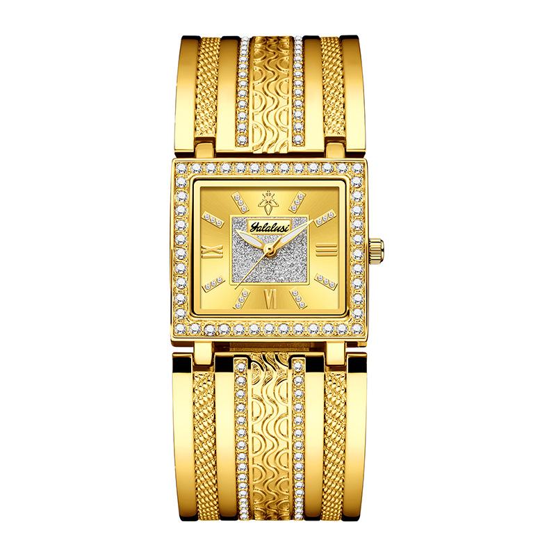 Yalalusi Luxus Gold Diamant Quadratische Damenarmbanduhr Mit Diamantarmband Goldene Uhr Leichter Luxus Damenarmbanduhr