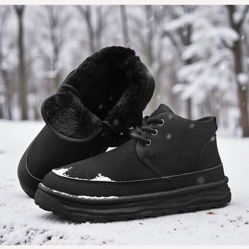 Winter Warm Thick Snow Fashion Boots Mens Lace Up High Top Cotton Shoes Thick Bottom Anti Slip Thick Bottom Outdoor Short Boots